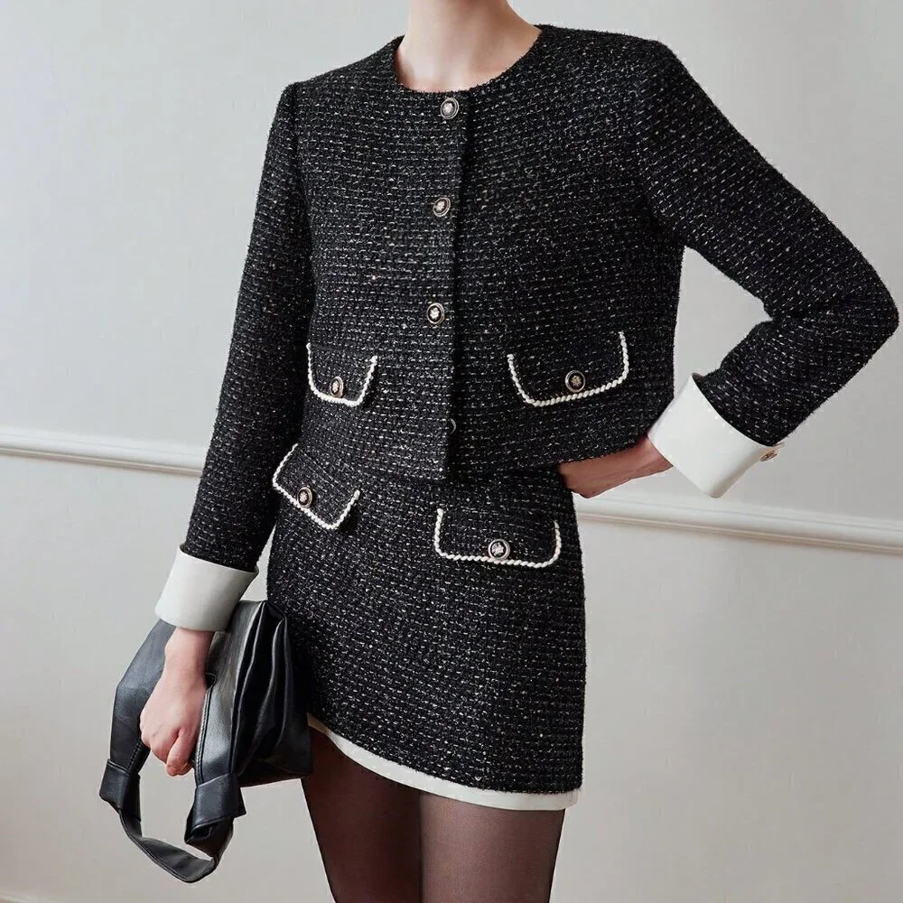 Black Elegant Women's Contrast Binding Flap Detail Skirt